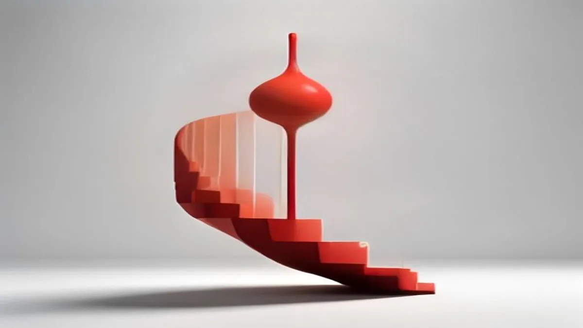 A single coin resting on a rising staircase, the shape of an SEO retainer that compounds month by month